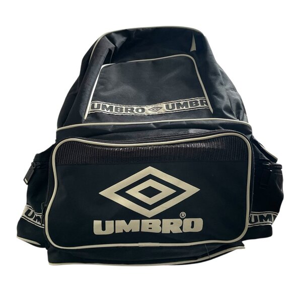 Vintage 90s Umbro Backpack Black White Side Pouches Fits Soccer Ball